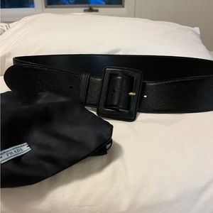 Prada black leather buckle belt
